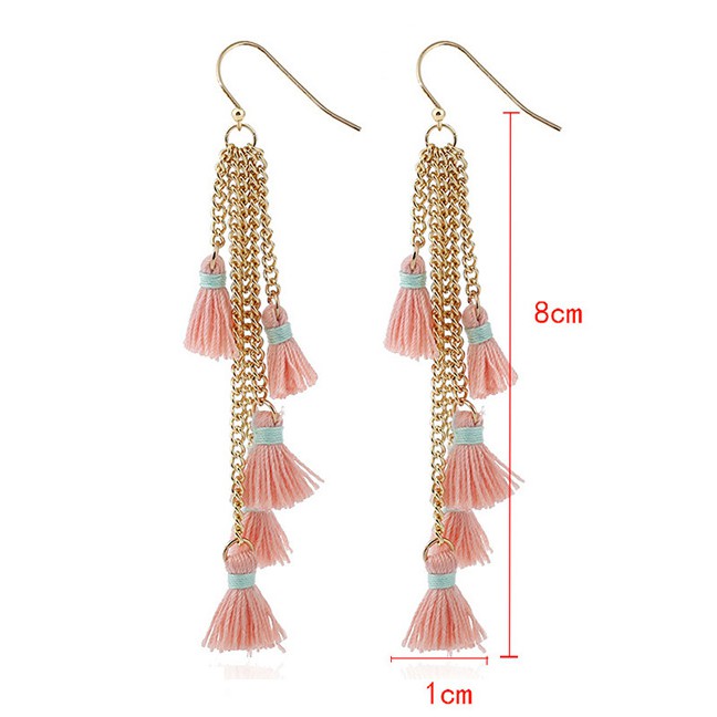 LRC ANting Gantung Bohemia Tassel Decoreated Long Earrings