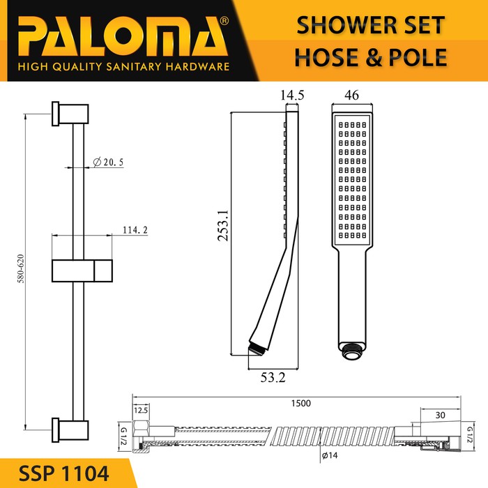 PALOMA SSP 1104 Shower Set Tiang Handshower Mandi Hand Head Kepala