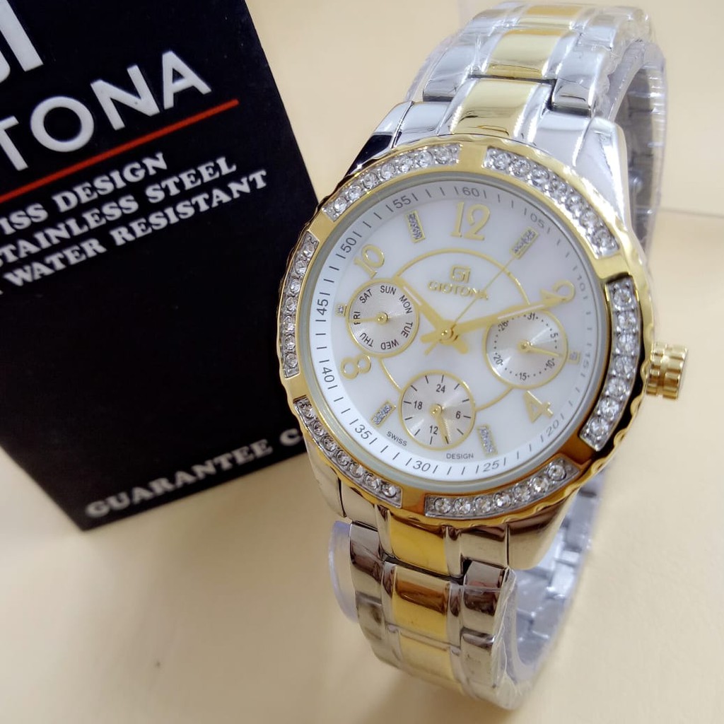 Giotona 7337 - Jam Tangan Wanita Murah Original - Anti Air - Stainless Strap - Analog Chronograph