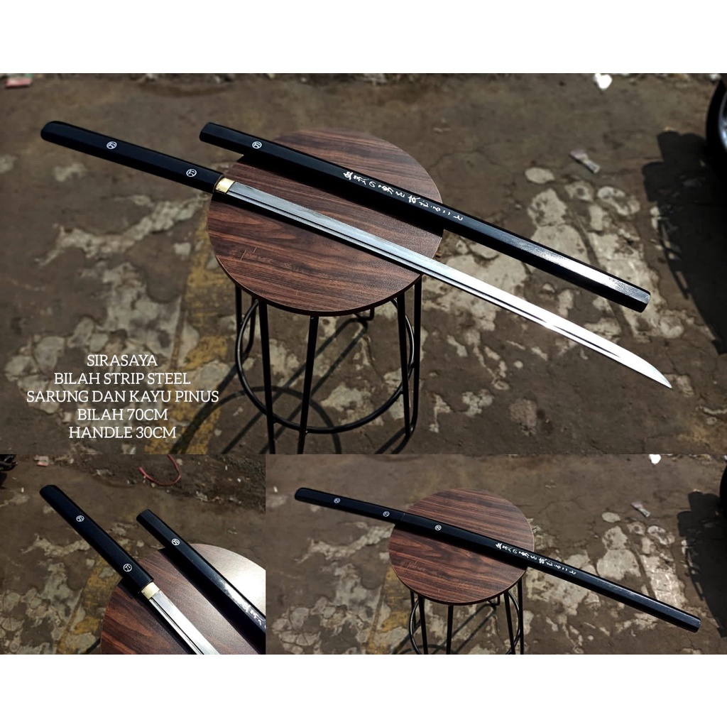 SIRASAYA BILAHB STRIP STEEL SARUNG DAN KAYU PINUS BILAH 70CM HANDLE 30CM