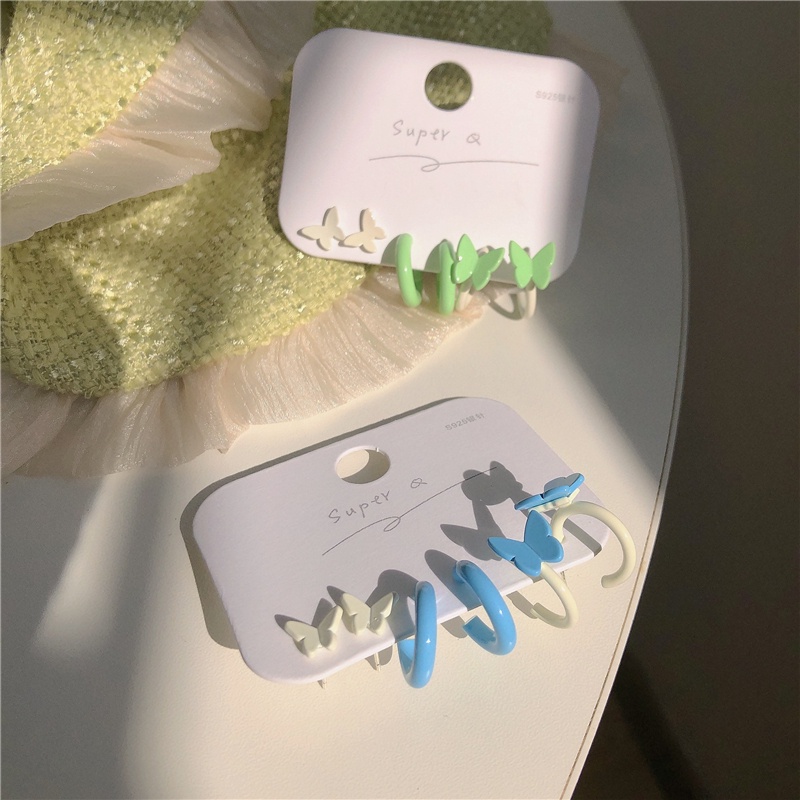 IFYOU 3pcs / set Anting Stud Bentuk Kupu-Kupu Warna-Warni Untuk Wanita
