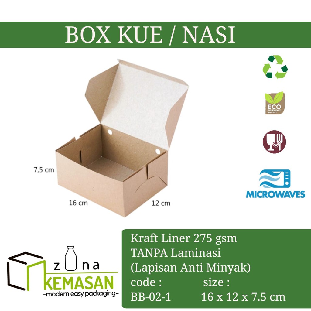 

KEMASAN BOX DUS KARDUS KOTAK MAKANAN NASI ROTI KUE SNACK 16x12x7,5 cm KRAFT 275 gsm