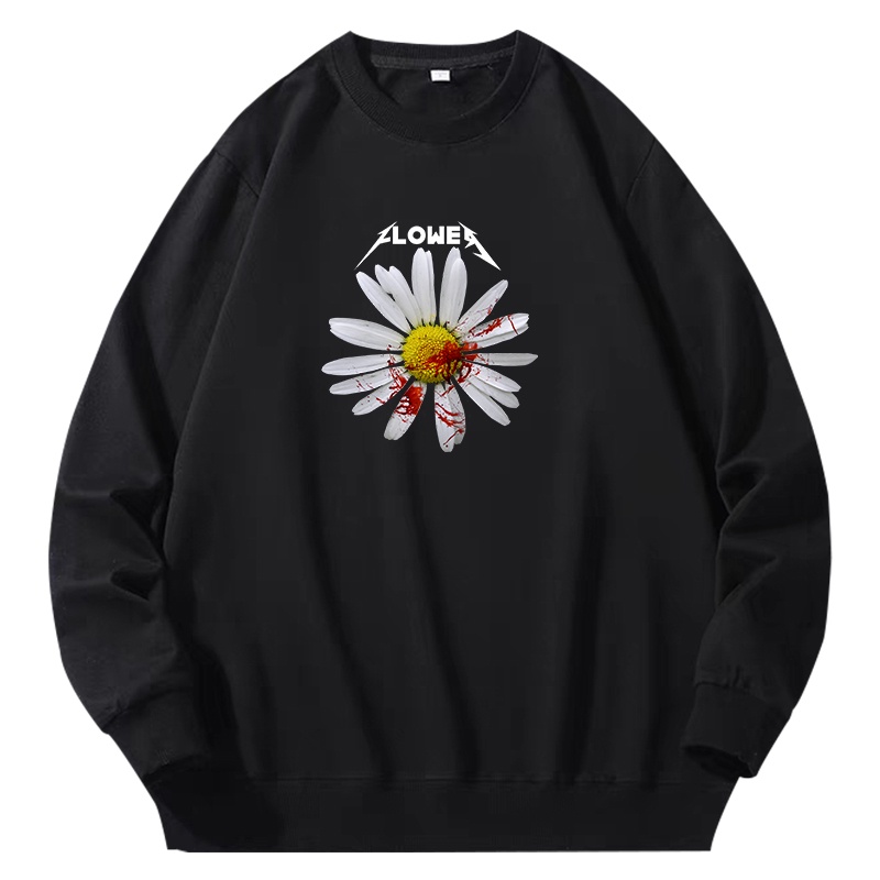 HOODIE CREWNECK SWEATER BLOOD FLOWER HITAM PRIA WANITA M-XXL BISA COD