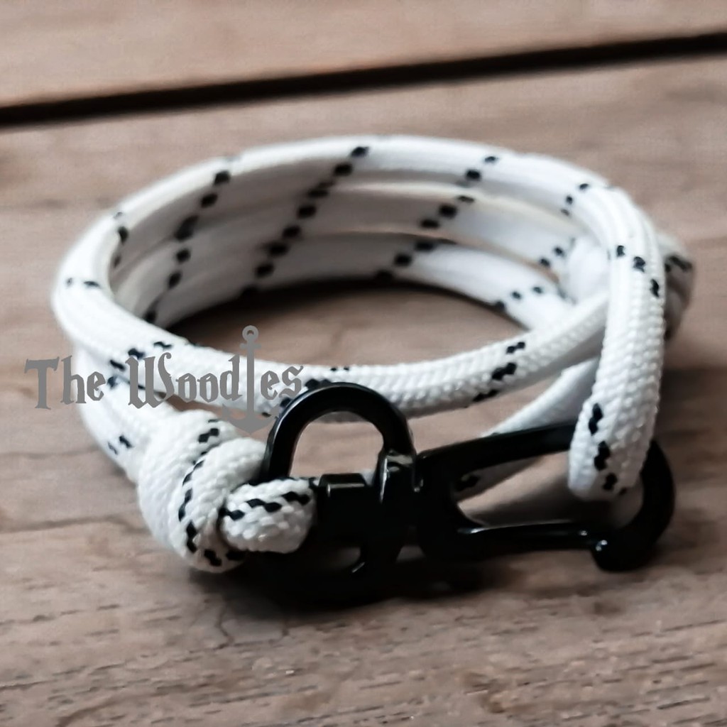 Gelang Tali Kait Prusik Paracord JFK Putih Polet Hitam 7