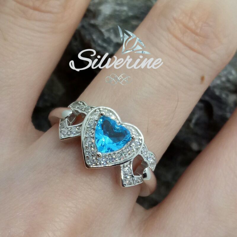 CINCIN LOVE BIRU SILVER 925 PERAK 925 LAPIS EMAS PUTIH RHODIUM S925