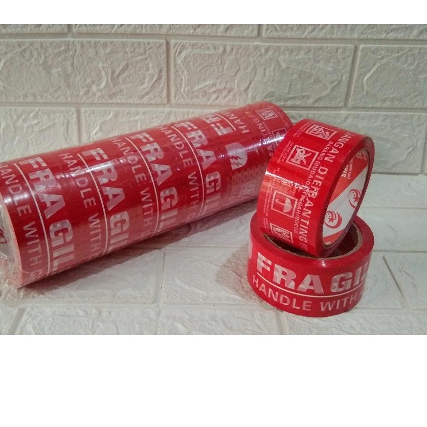 

RE⚡TOCK! [ORIGINAL] Isolasi Lakban Fragile jangan dibanting Lakban 2"x72 Yard Merah & Putih harga bersaing