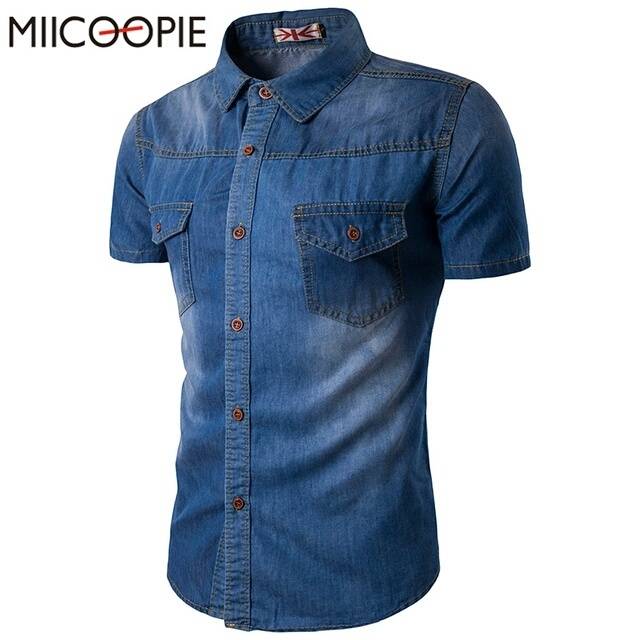 TOTOTAshop.kemeja NICOLAS jenas wash ori lengan pendek,fit M-L.