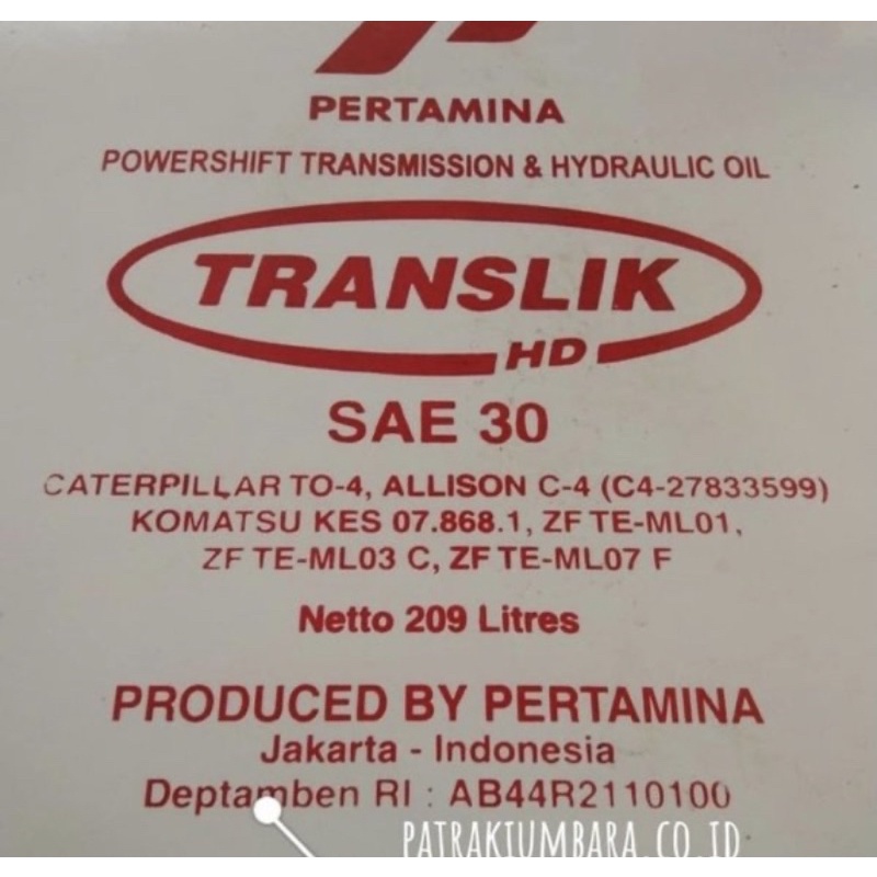 Oli Hidrolik - Pertamina Translik HD 30 - Pelumas
