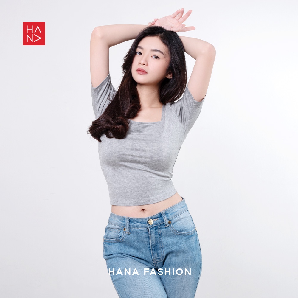 HanaFashion JKT - Martina Basic T Shirt / Kaos Crop Top Murah Wanita Square Neck - TS177