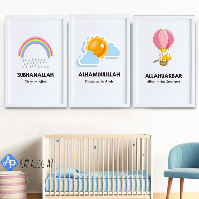 Hiasan kamar Anak Lucu Edukasi Bingkai kayu 20x30cm