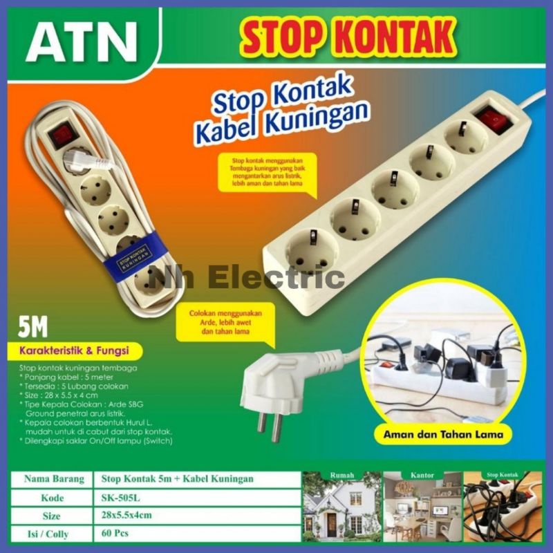 S/k 5L + Cabel Arde (5 Meter) Atn - Stop Kontak 5 Lubang Arde On/Off (5 Mtr) Atn - Stop Kontak 5L + Kabel Arde (5 M) Atn