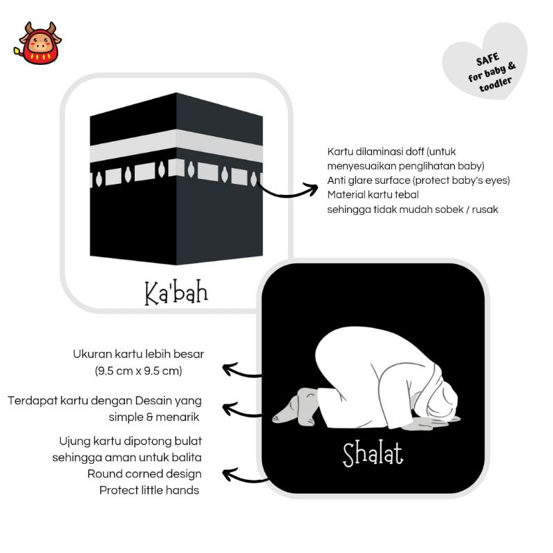 Flash Card Islam Bayi Balita Newborn Toddler High Contrast Kartu Belajar Bayi Agama Islamic Muslim Allah Tuhan