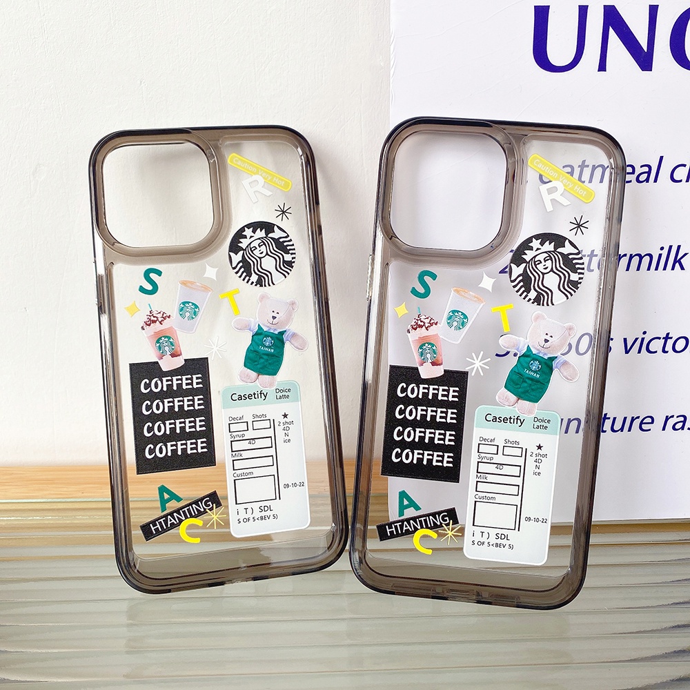 Soft Case Silikon TPU Transparan Motif Beruang Kopi Untuk IPhone 14 13 12 Mini 11 Pro XS Max X XR 8 7 6 6S Plus