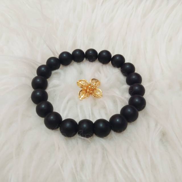 Gelang Manik Batu Alam Onyx Hitam Doff