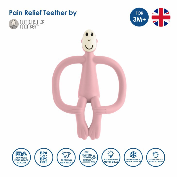 Matchstick Monkey - Teether Baby - Teething Toy Bayi - Gigitan Gusi Anak Bayi - Sikat Gigi Mainan-Dusty Pink
