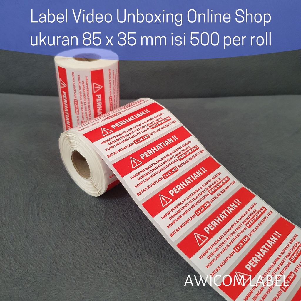 

bib Stiker Wajib Video Unboxing ukuran 85x35 isi