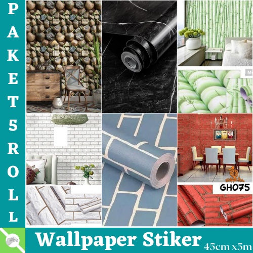 TERBARU PROMO MENARIK PAKET 5ROLL ( BUY 4 GET 1 FREE ) WALLPAPER STIKER DINDING BAHAN PVC PREMIUM HIGH QUALITY MOTIF MODERN BEST SELLER 3D !!!!!!!