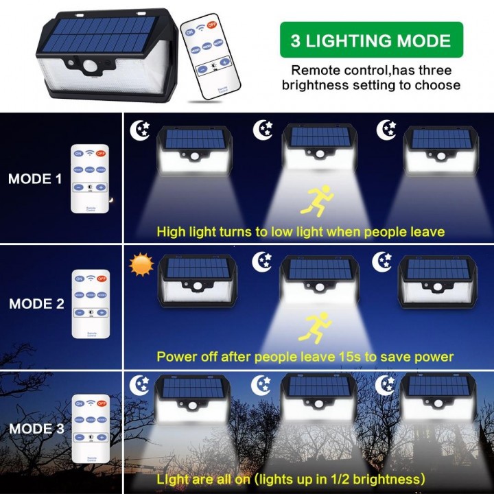 SL-5038 - 750 Lumens Motion Sensor 53 LED Solar Lamp Light with Remote