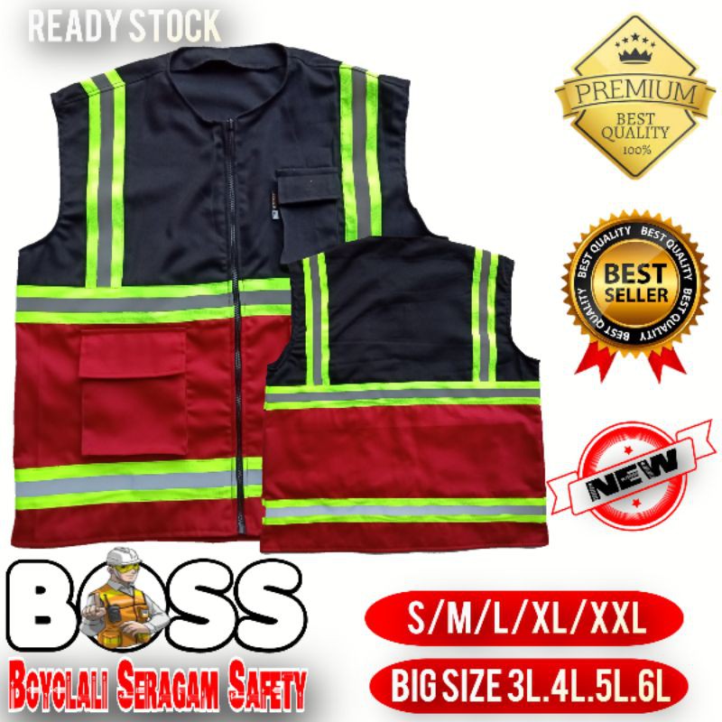 ROMPI SAFETY MERAH HITAM-ROMPI SAFETY PROYEK-ROMPI SAFETY MURAH-SAFETY VEST CUSTOM