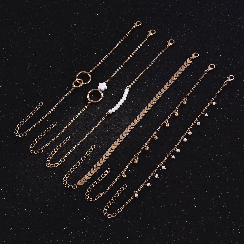 【COD Tangding】6pcs/set Geometric Leaf Beaded Bracelet Fashion Accessories Jewelry