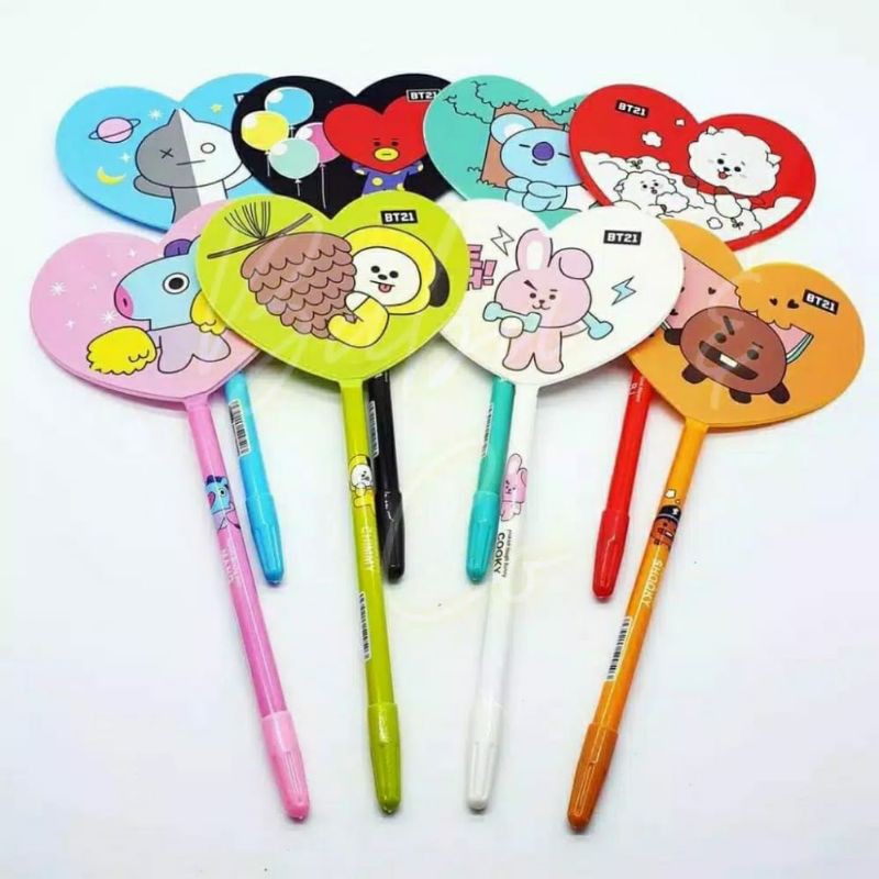 

Pena kipas BTS/BT21 Bentuk Hati Pen Pulpen Bolpen Gelpen Karakter