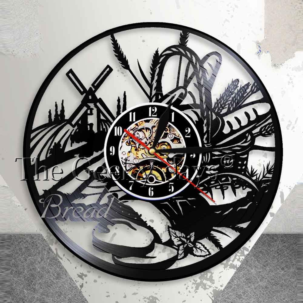 Bread Wheat Wall Art Wall Clock Bakery Sign Wall Decor Pastry Vinyl Record Wall Clock Shopee Indonesia