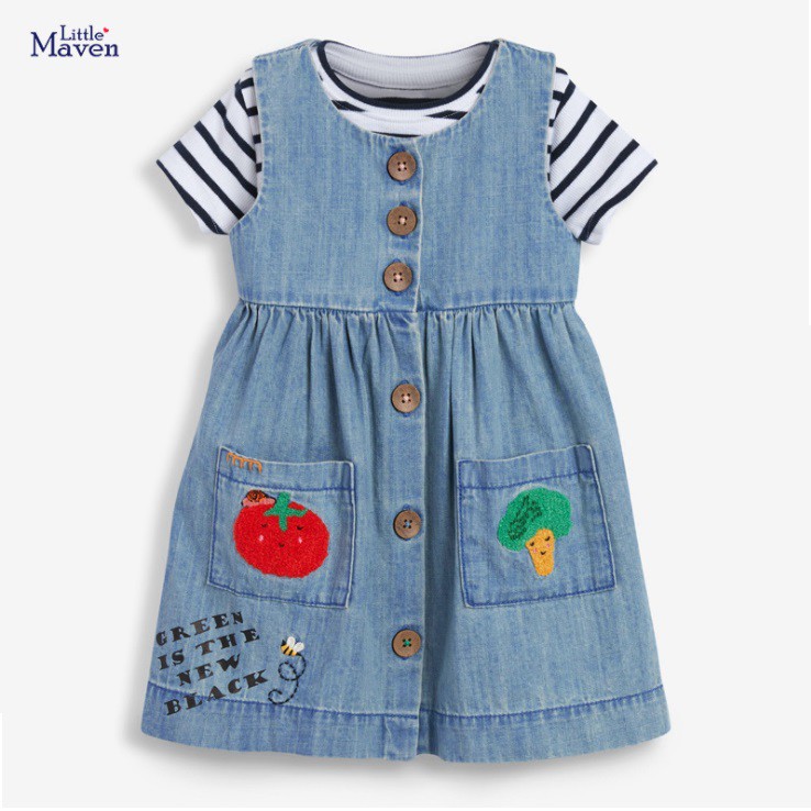 Baju Pakaian Dress Fashion Anak Perempuan LITTLE MAVEN Import S0927 Jeans COTTON TOMATO