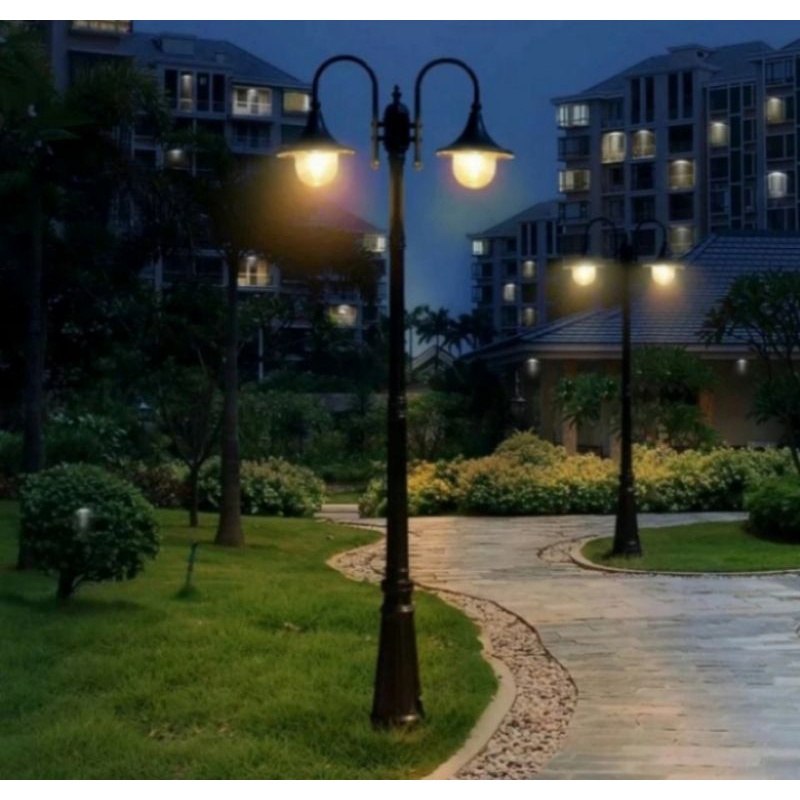 ⭐GARANSI⭐LAMPU TAMAN TIANG CABANG 2 TINGGI TIANG 3 METER LAMPU JALAN
