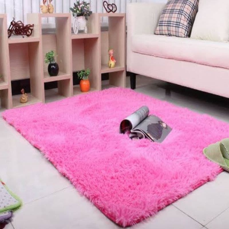 [DOUBLE SIZE] Karpet Bulu Tebal 7cm ukuran 150CMX200CM Karpet Lantai Bulu Rasfur Kasur kamar Tidur-pink fanta
