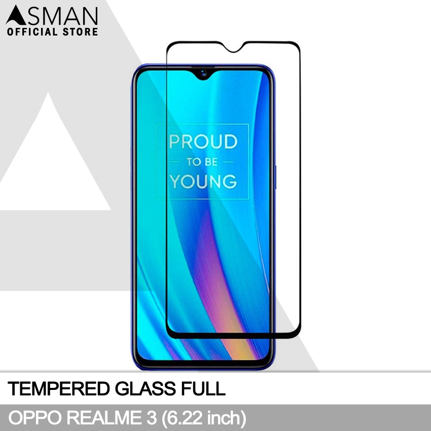 Tempered Glass Full Realme 3 (6.22&quot;) | Anti Gores Kaca - Hitam