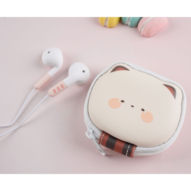 [E-285] Set Earphone MOER STORAGE BAG / Headset Karakter Animal Bear Lucu / Wadah Earphone Kepala Beruang Imut / Earphone Karakter Bear Moe