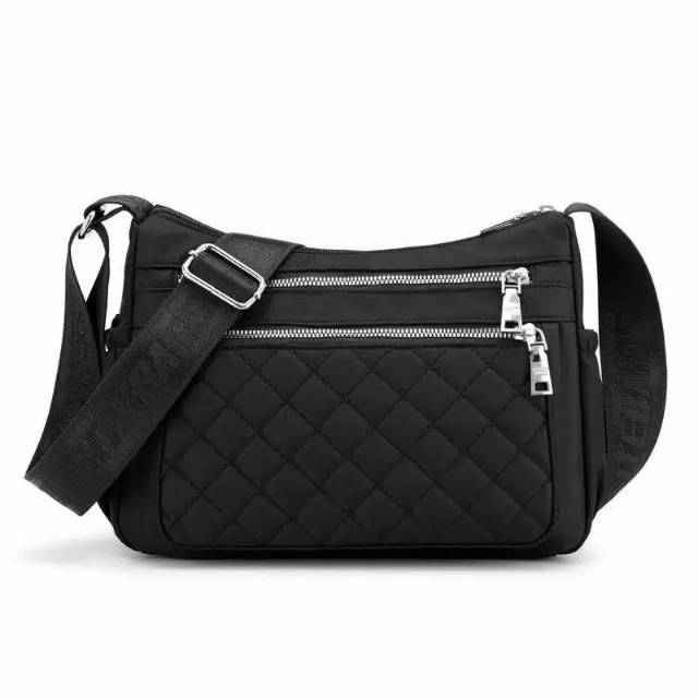 Tas Wanita Crossbody Tahan Air Nilon Kotak-kotak Messenger Bahu Tas Kasual Top-Handle Wanita