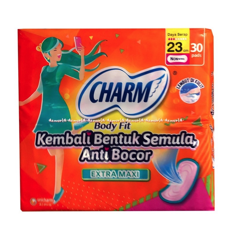 Charm Body Fit 23cm Extra Maxi Kembali Bentuk 30pads Pembalut Wanita Regular Non Wing Charms