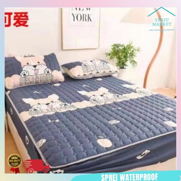 Sprei Waterproof / Sprei Protector bermotif / Sprei anti air ukuran 180x200CM SPREI WATERPROOF-BIRU DOG