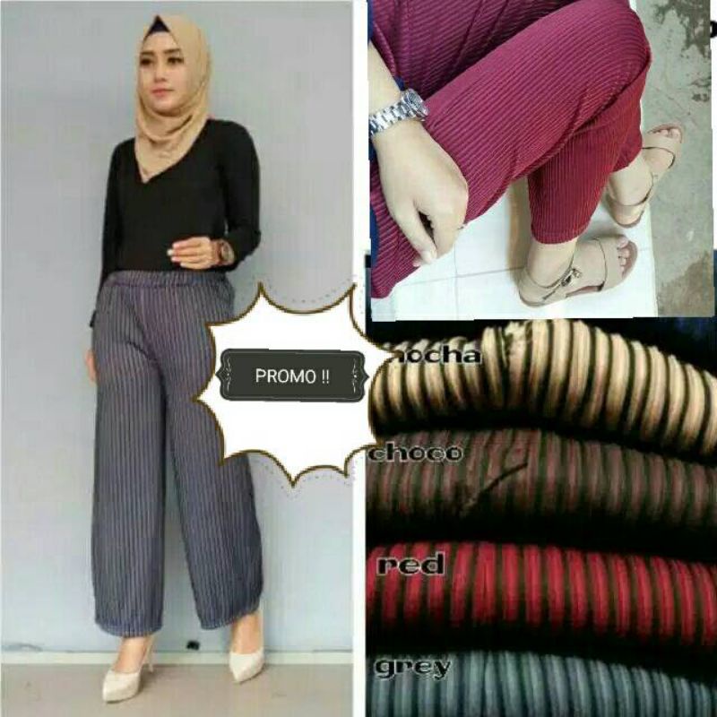 [Fashion Muslim] KULOT LIDI highwaist plisket timbul premium Celana Panjang wanita keninian Terlaris