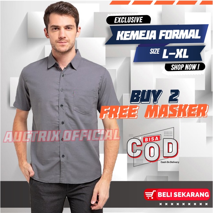 Baju Hem Kemeja Kerja Formal Pria Dewasa Lengan Pendek Size L XL