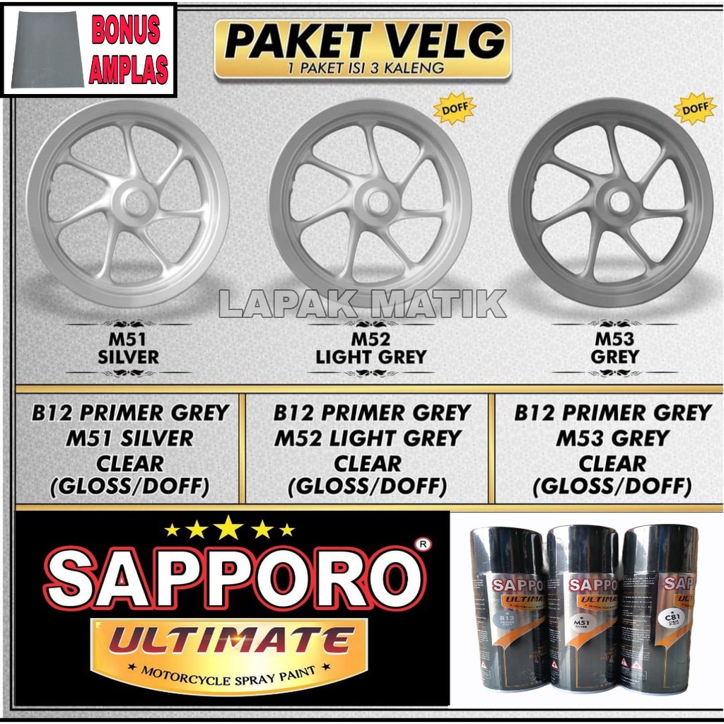 Paket Pilok Sapporo SILVER LIGHT GREY M51 M52 M53 400ML