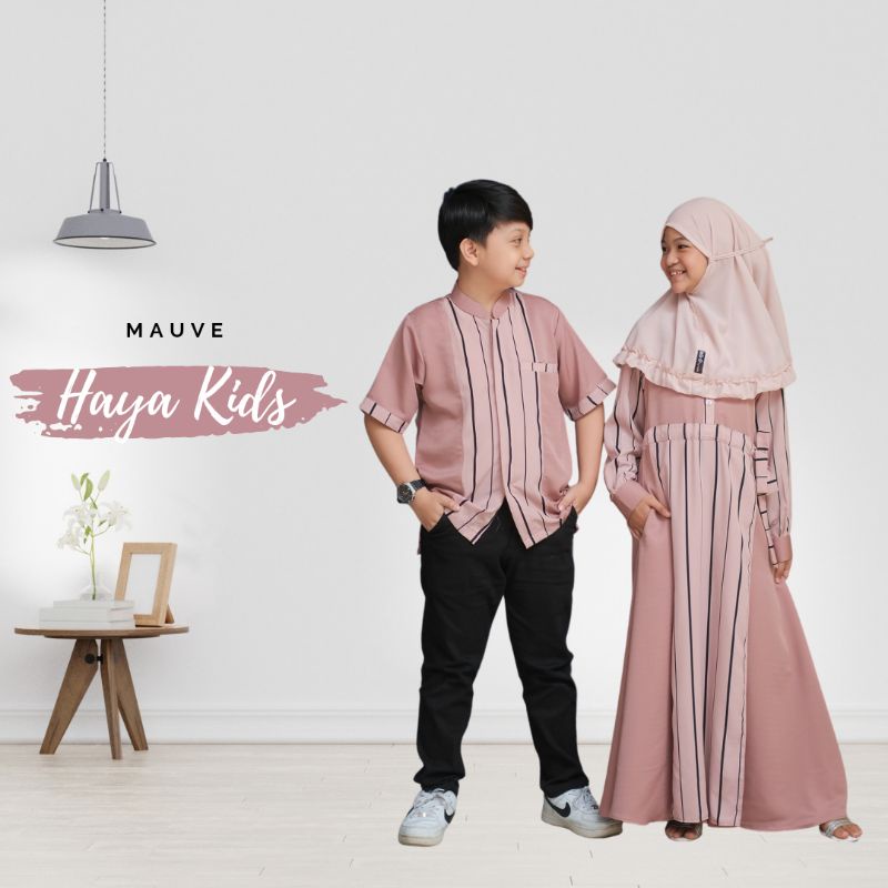 Baju Muslim Anak perempuan dan laki-laki Haya Motif Salur