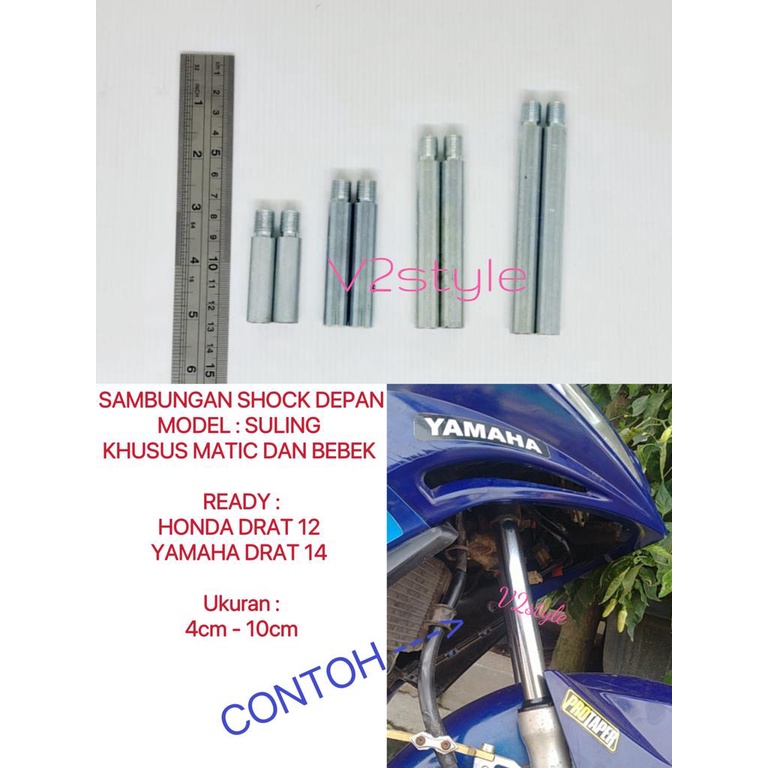 Sambungan SHOCK DEPAN HONDA YAMAHA MOTOR BEBEK MATIC Peninggi SKOK DEPAN MODEL SULING SHOK SULINGAN SOCK SOK PEREDAM KEJUT BESI DEPAN 4CM 6CM 8CM 10CM 6 8 10 CM MIO NMAX XEON JUPITER mx VEGA FIZ JUPITer MX Z BEAT SCOOPY VARIO CLICK SUPRA REVO XRIDE VIXION