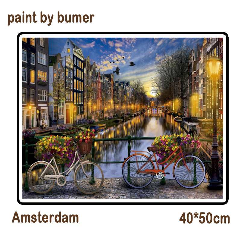 【PBN】 paint by number kit lukisan cat minyak kanvas diy painting by number frameless Amsterdam