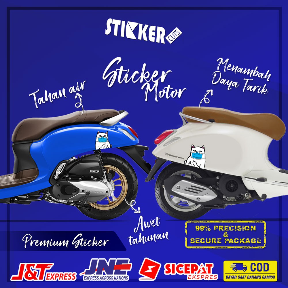 STICKER STIKER MOTOR VESPA SCOOPY LOGO KUCING RIP MASK
