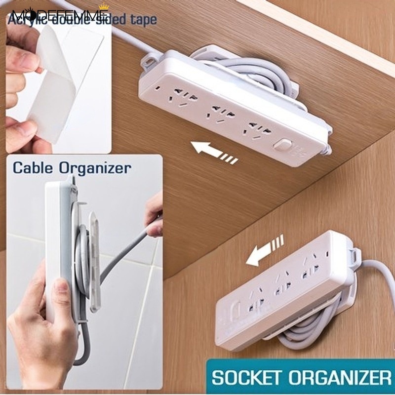 Wall Mounted Self-adhesive Punch Free Power Strip Socket Storage Hanger /Extension Cord Plug Socket Manager with Winder