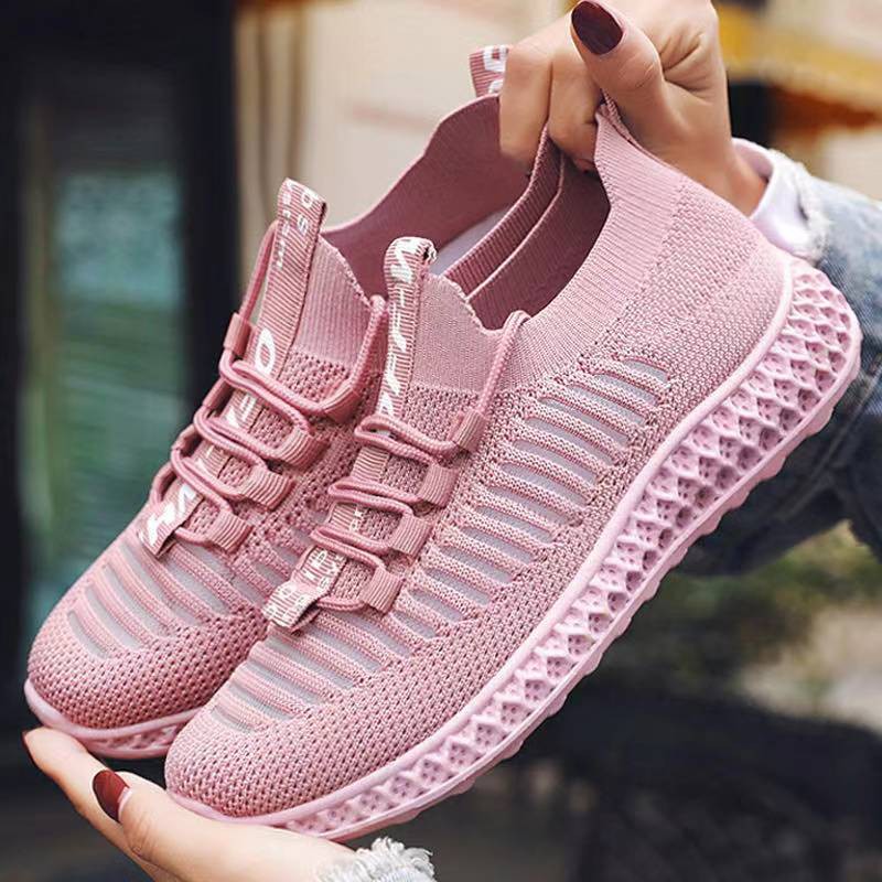 Sepatu wanita sneakers 2022 Sepatu olahraga rajutan terbang sports shoes Bahan Full Karet Anti Licin