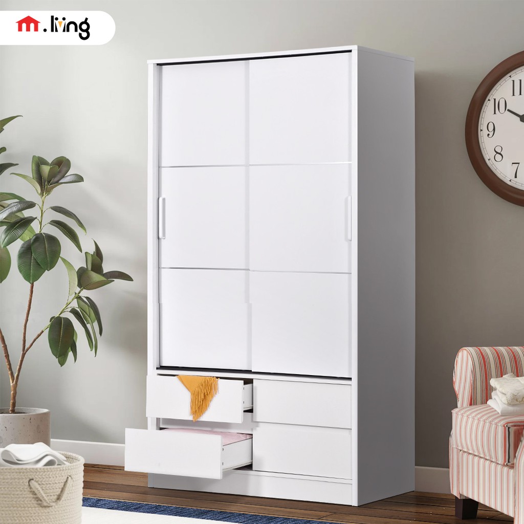M.Livingstore - Lemari Pakaian Sliding 2 Pintu Osaka Putih