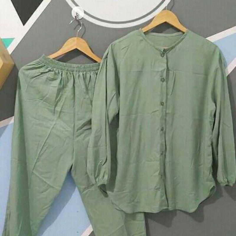 Pajamas Zahira -Pajamas Polos Rayon Tangan Panjang /Kancing Depan -piyama Wanita polos rayon tangan panjang/Baju tidur/pajamas jumbo-2