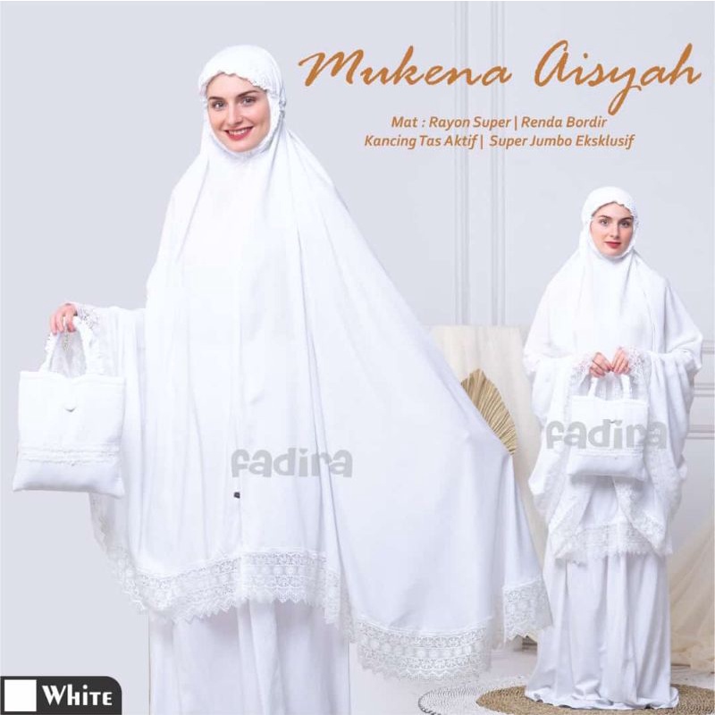 Mukena Aisyah / Rukuh Putih Renda / Telekung Putih by Fadira