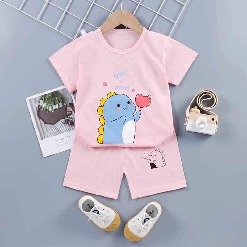 Baju Kaos Anak Perempuan Katun Import Baju Setelan Tangan Pendek Kaos Tangan Pendek Anak CewekDINO