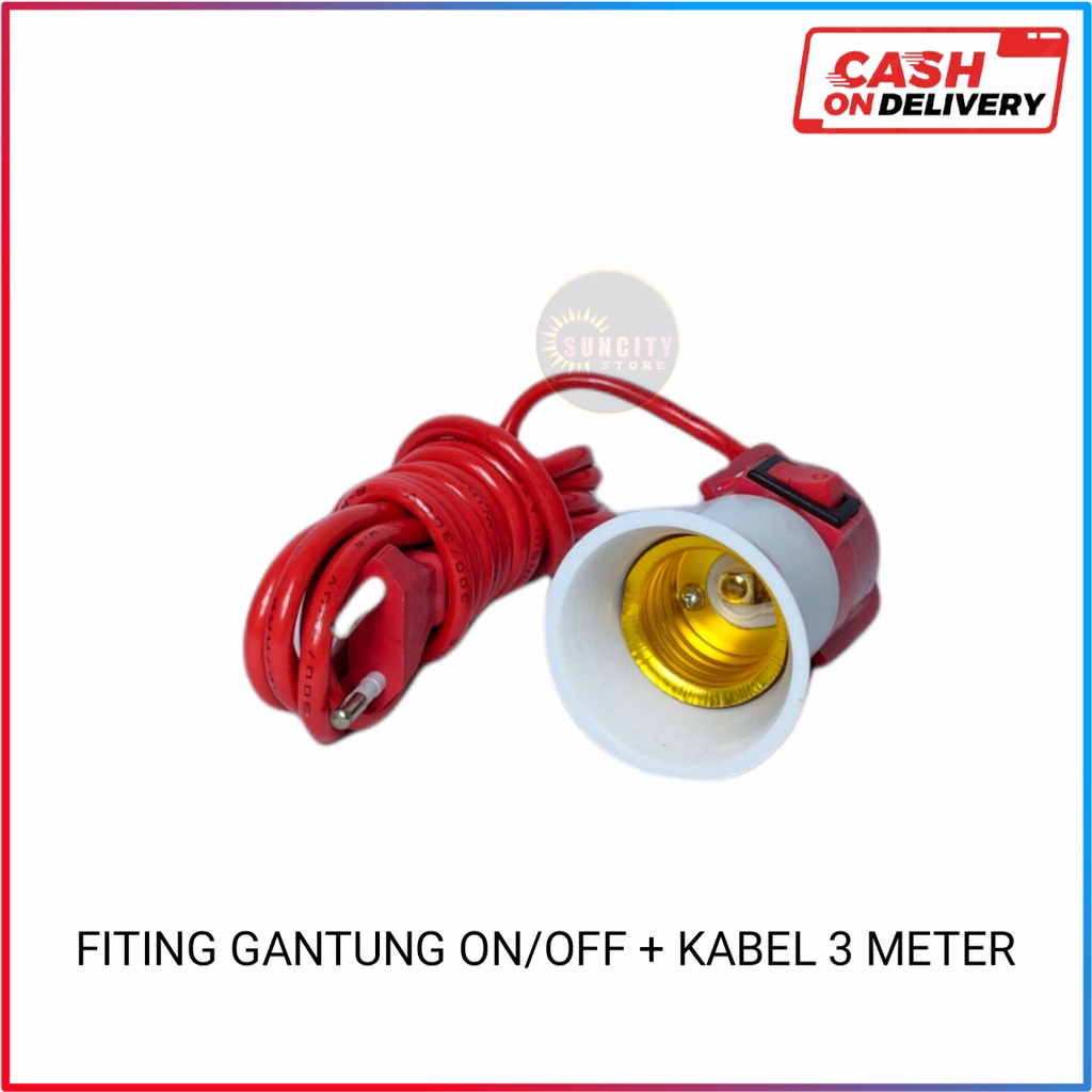 Kyzuku Fiting Lampu Gantung Saklar ON/OFF + Kabel 10 Meter &amp; 3 Meter