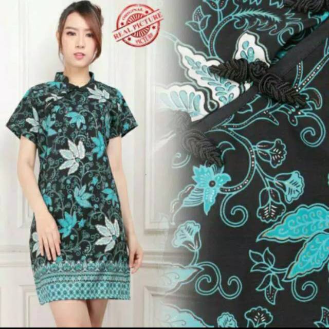 Dress midi batik cheongsam / Dress cheongsam batik silk /Dress batik