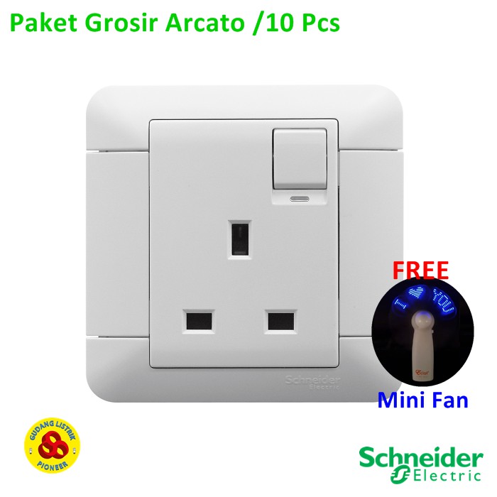 Schneider Paket Grosir Stop Kontak AC 3 Pin Neon dengan Saklar Arcato
